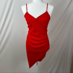 Red Spaghetti Strap Asymmetrical Dress